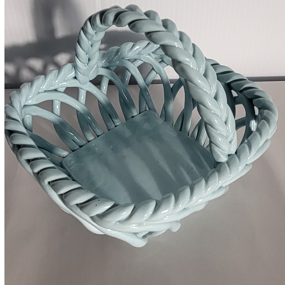 Grace Pantry Hand Woven Ceramic Basket Blue Pastel‎ Decorative Trinket Candy - Picture 5 of 6